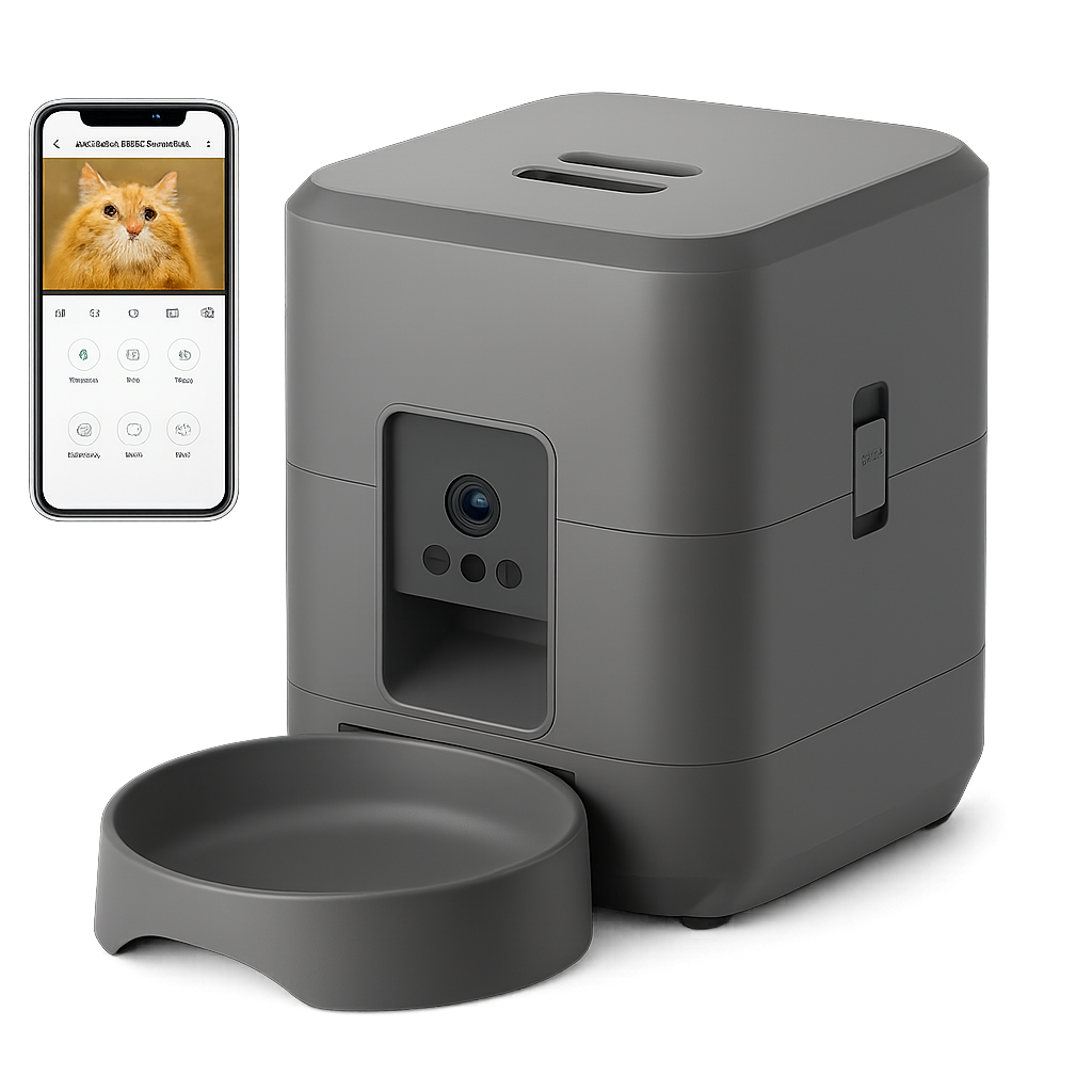Caméra HD 360° + distributeur de friandises connecté — Camo™ — Blanc — front-three-quarter