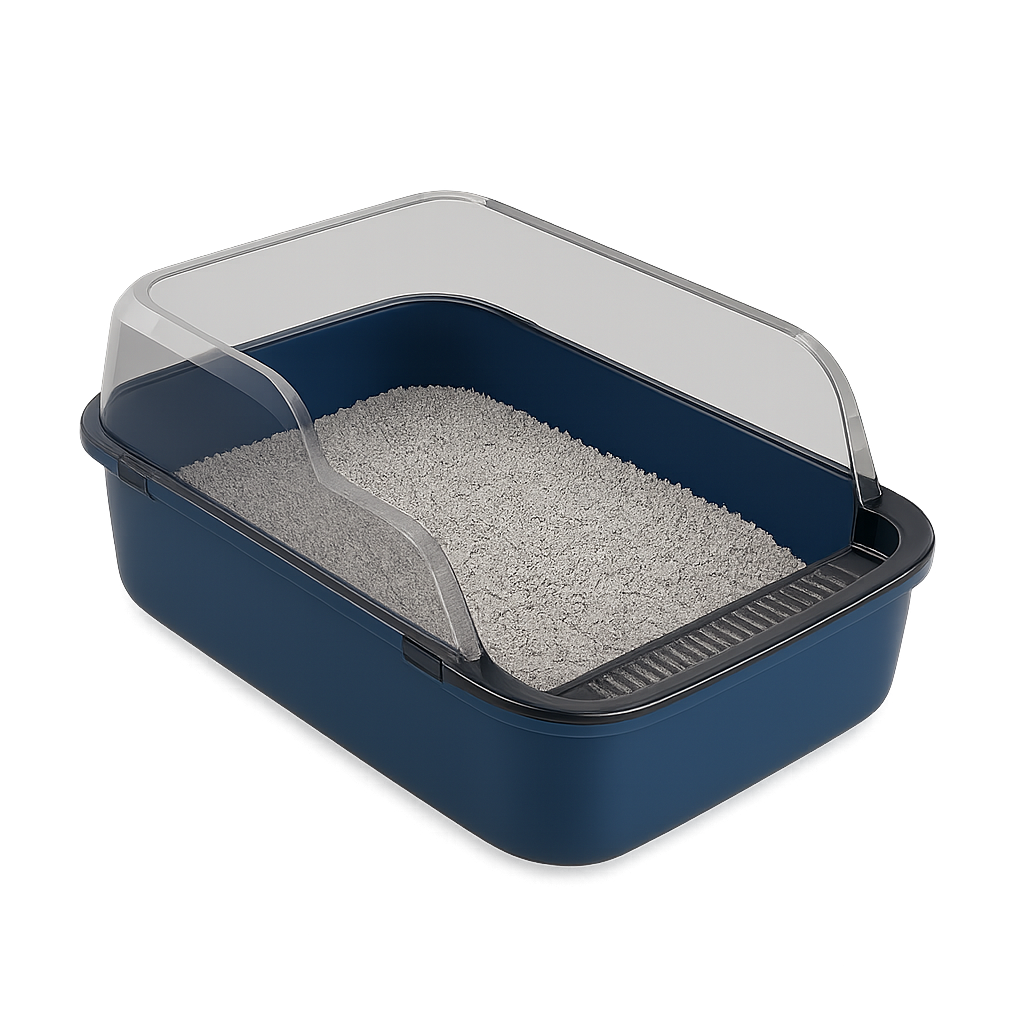 Bac à litière semi-fermé anti-éclaboussures — Boxy™ — A Blue — front-three-quarter