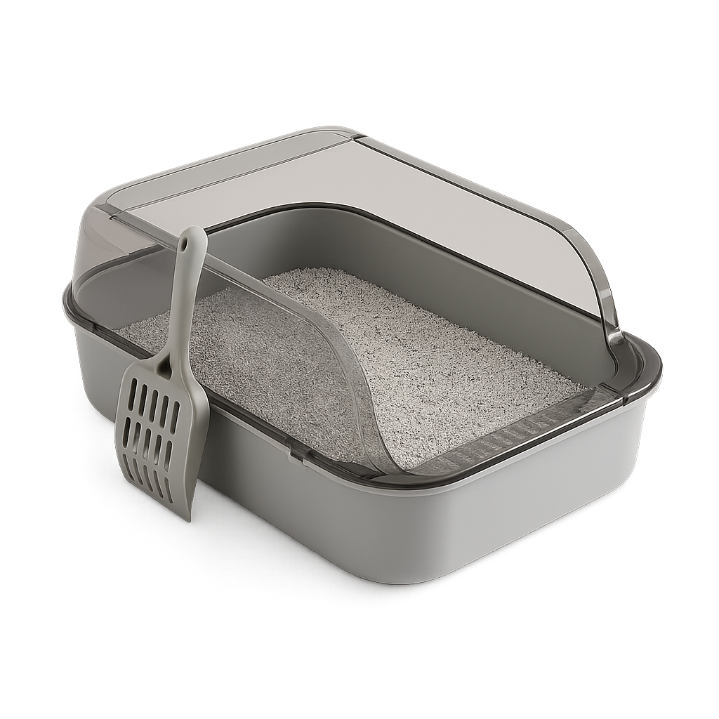 Bac à litière semi-fermé anti-éclaboussures — Boxy™ — A Gray — front-three-quarter
