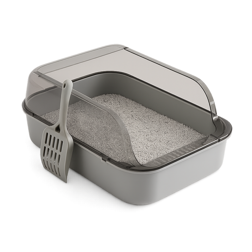 Bac à litière semi-fermé anti-éclaboussures — Boxy™ — A Gray — front-three-quarter