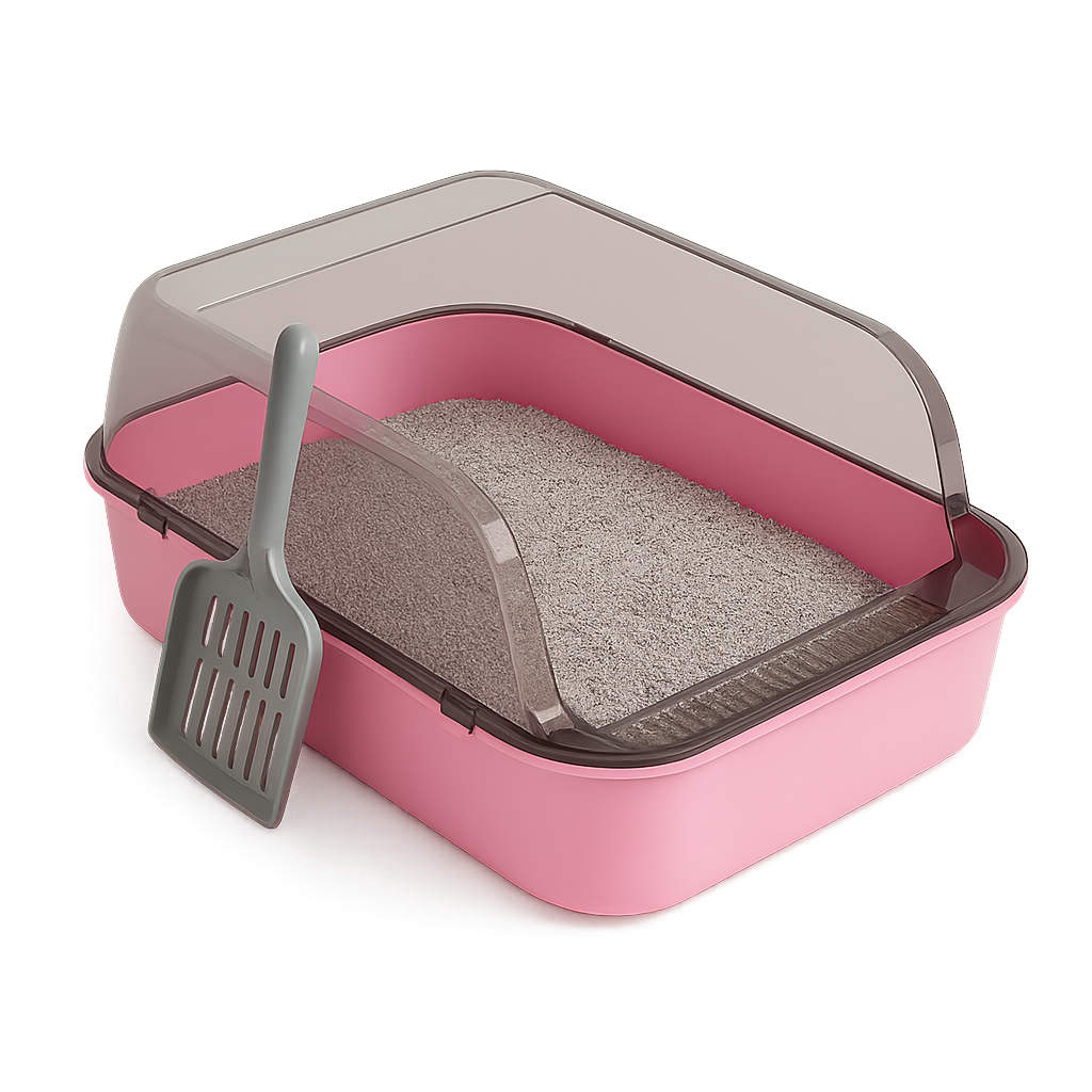 Bac à litière semi-fermé anti-éclaboussures — Boxy™ — A Pink — front-three-quarter
