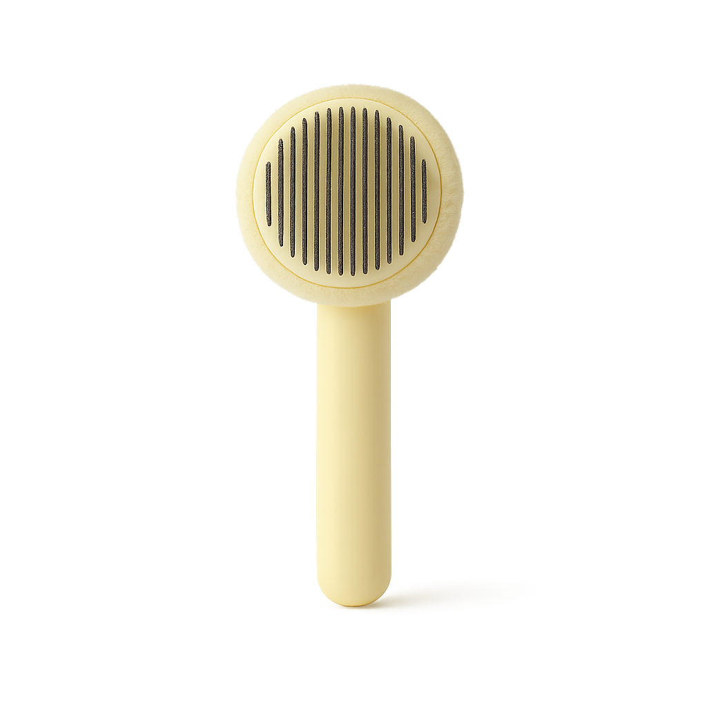 Brosse auto-nettoyante pour chat — Luna™ — Jaune — front-three-quarter