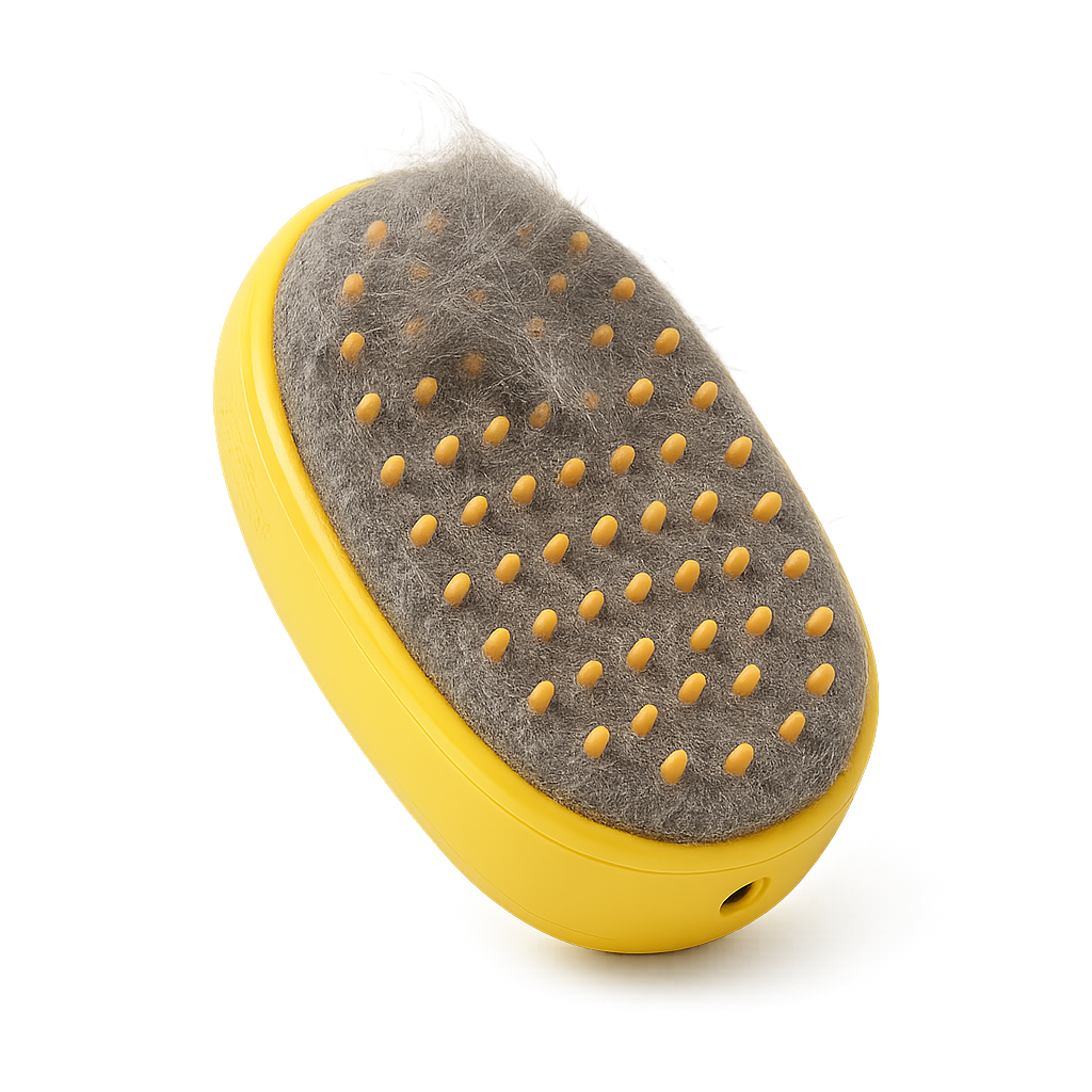Brosse vapeur 3-en-1 chien et chat — Steamy™ — Jaune — front-three-quarter