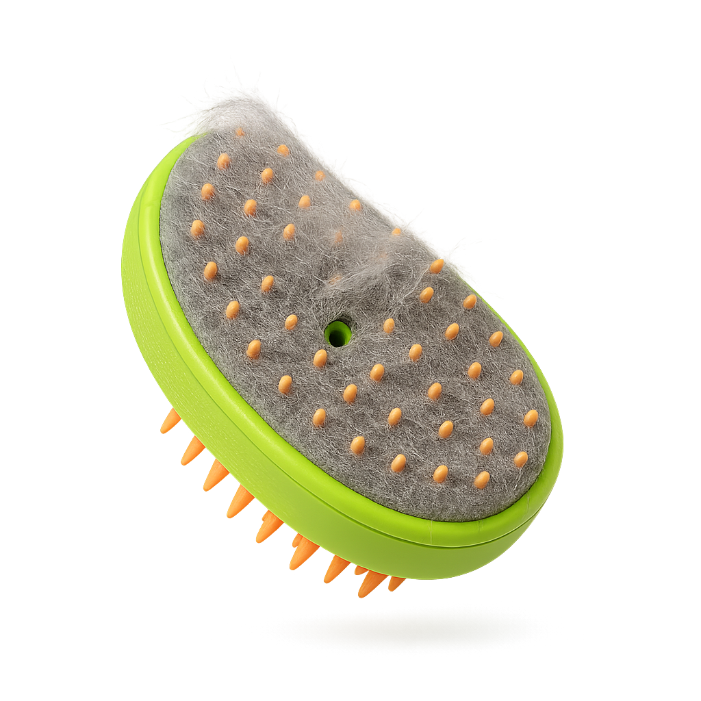 Brosse vapeur 3-en-1 chien et chat — Steamy™ — Vert — front-three-quarter