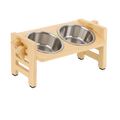 Gamelles surélevées inclinables acier inox sur support bois — Bambowl™ — puppy bowls — front-three-quarter