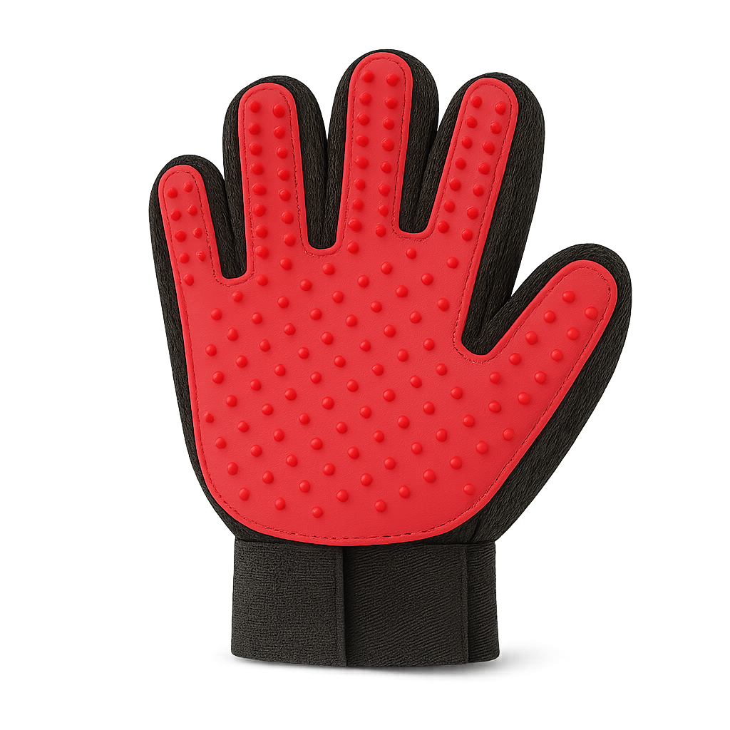 Gant de toilettage en silicone — Pawsky™ — Main droite - Rouge — front-three-quarter