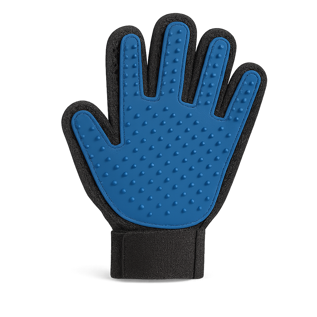 Gant de toilettage en silicone — Pawsky™ — Main gauche - Bleu — front-three-quarter