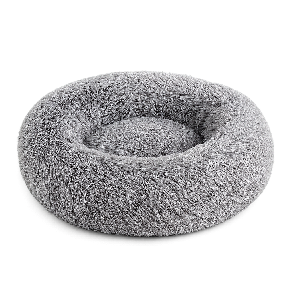 Lit rond moelleux pour chien et chat — Cocoony™ — Gris clair — front-three-quarter