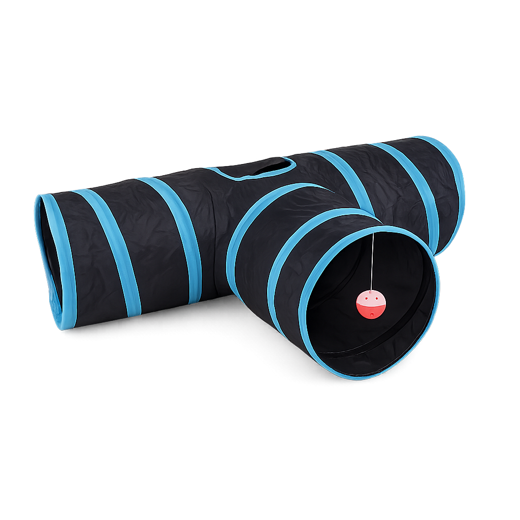 Tunnel pliable 3 voies pour chat — Tunnely™ — T tunnels — front-three-quarter